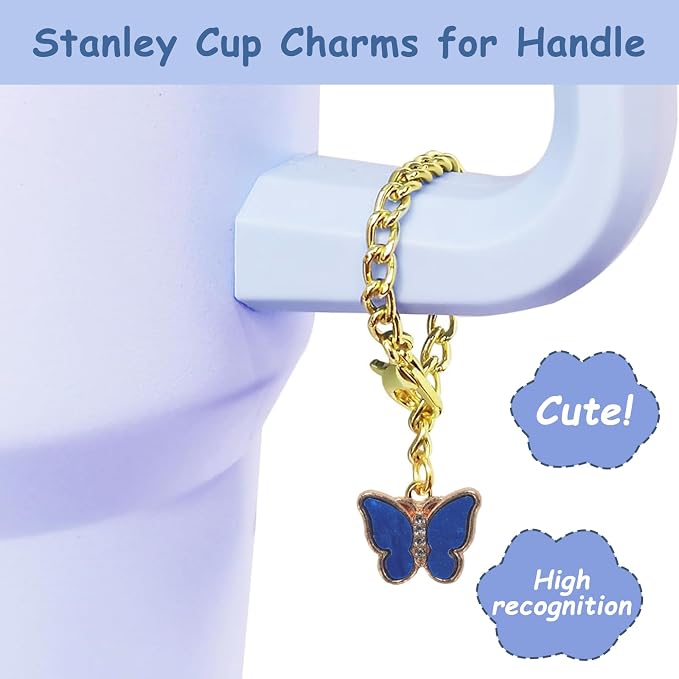 Stanley Cup Accessories Set,Including 2 Pcs 0.4in Straw Cover, 1 Silicone Spill-Proof Stopper Set of 3, 1 Cute Butterfly Handle Charm, 1 Silicone Boot Fits Stanley 40&30 Oz Tumbler (Stargaze) - Image 3