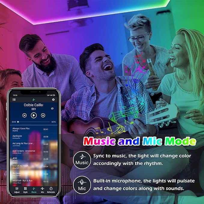 65.5FT Led Strip Lights,Long Smart Led Light Strips Music Sync 5050 RGB Color Changing Rope Lights,Bluetooth APP/IR Remote/Switch Box Control Led Lights for Bedroom,Home Decoration,Party,Festival - Image 5