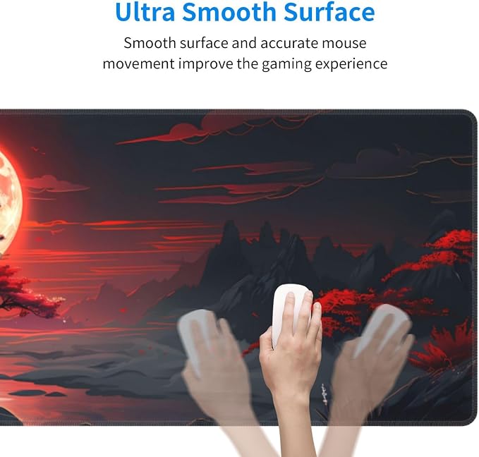 Gaming Mouse Pad Desk Pad,Extended Big Mouse Pad,31.5x11.8 Inch Long Computer Keyboard Mouse Mat Mousepad with 3mm Non-Slip Base and Stitched Edge for Gaming and Office… (Red Moon Canyon) - Image 4