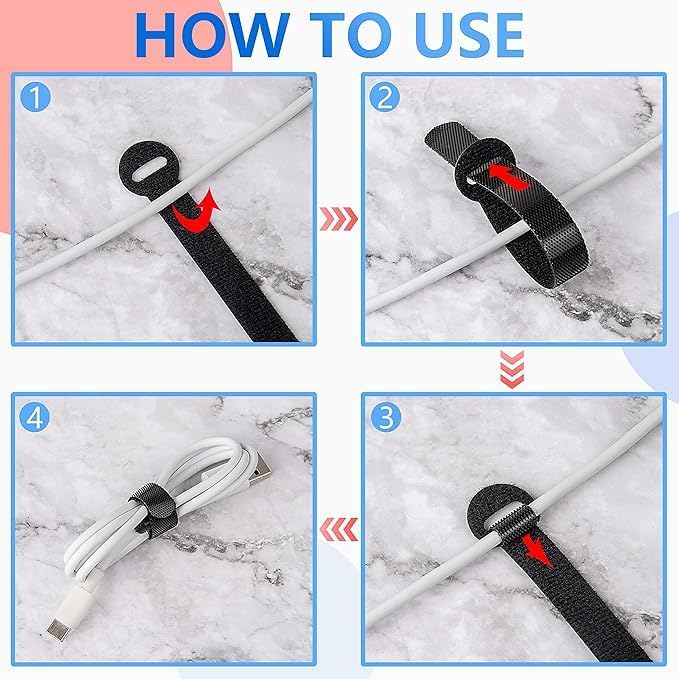 120 x Reusable Cable Ties Black, Adjustable Releasable Hook and Loop Cable Straps for PC Cable Management, Organizing Cords, TV, Desk - Image 6