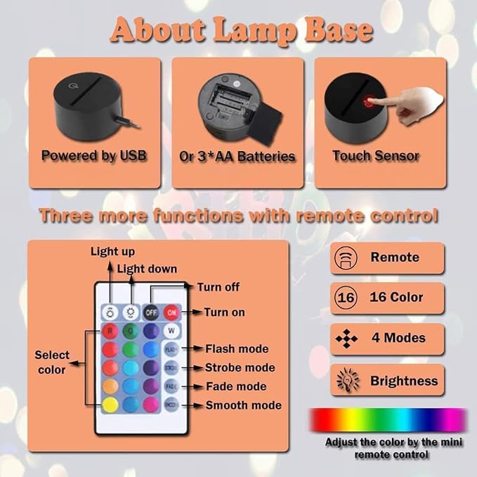 LOUHH 3D Illusion Night Light, 16 Color Night Light - 3D LED Intelligent Remote Control Lamp for Children's Room Decoration and Children's Gifts - Image 4