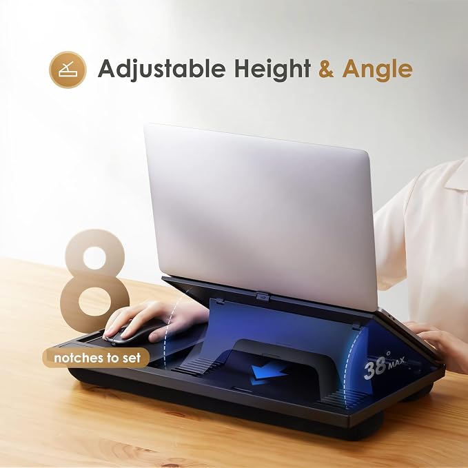 LORYERGO Laptop Lap Desk with 8 Angles – Up to 15.6" Laptop, Black - Image 3