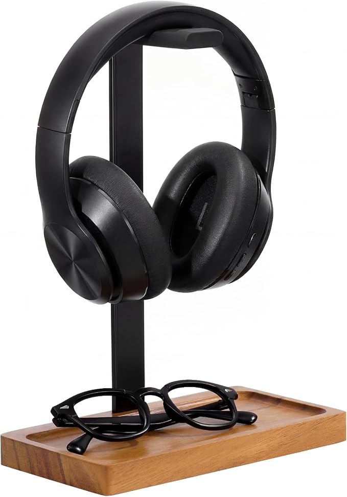 Wood Headphone Stand, Walnut Headset Stand for Desk, Universal Headphone Holder with Storage Base for Gaming, Music Headsets(Light Brown) by Unknown