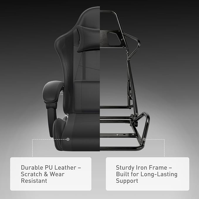 MoNiBloom Gaming Chair, Footrest & Lumbar Support, Height Adjust, Black | Headrest & Lumbar Support, Ergonomic Computer chair, for Adult Teen Office or Gaming,Swivel game chair, leather gaming chair - Image 9