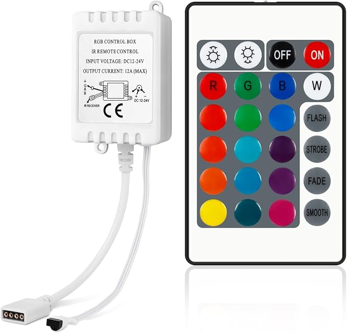RGB LED Light Strip Remote Controller, 24 Key Wireless IR Remote Controller by Taoellen