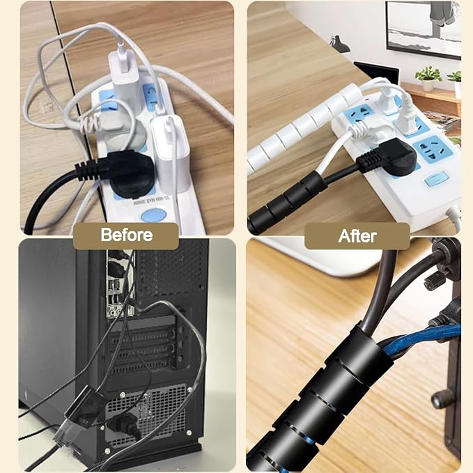 PC Cable Management Sleeve Tube Desk Cord Organizer 2 PCS Black, 7/8 inch -5 ft Cover Wrap Easy to Install Messy Wire Solution for TV Office Computer, Pet Chew and Bite Proof Cable Protector - Image 5