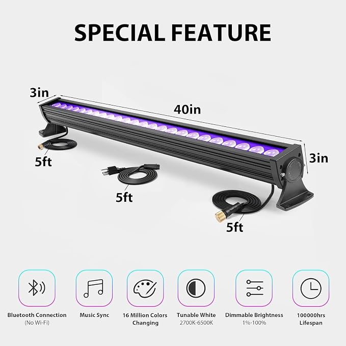 168W Programmable RGB+CCT LED Wall Washer Light Bar, Plug N Play Linkable - Image 8