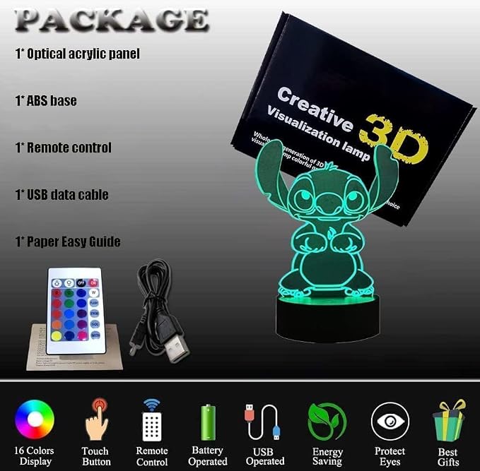 LOUHH 3D Illusion Night Light, 16 Color Night Light - 3D LED Intelligent Remote Control Lamp for Children's Room Decoration and Children's Gifts - Image 6