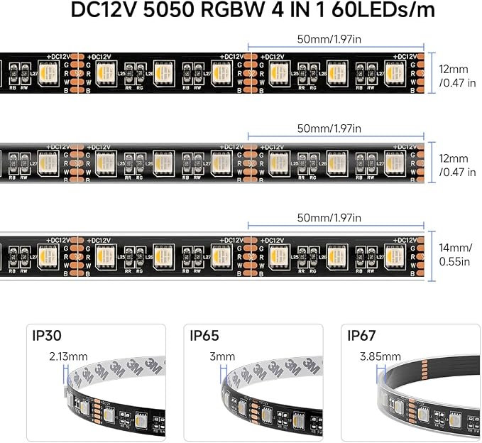 BTF-LIGHTING RGBW LED Strip Warm White 16.4ft 60LED DC12V UL Listed IP67 - Image 7