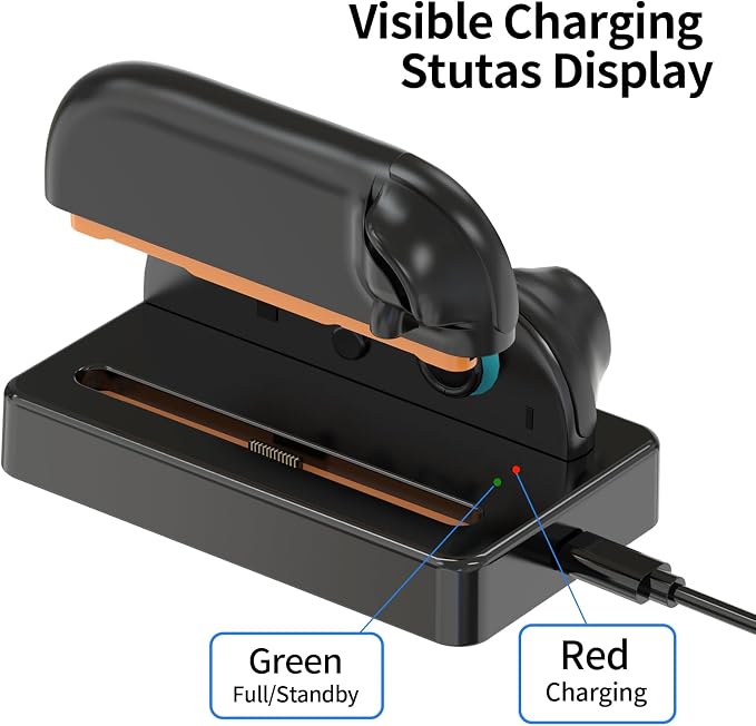 Charging Dock for Nintendo Switch 2 Joycon Charger, Controller Charging Station with LED Indicator, Dual Joy Con Charger Stand with Thumb Grips Joystick Caps, Black Gaming Accessories - Image 5