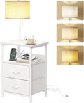 Fixwal Night Stand with 3 Color Temperature Bulb Attached, Nightstand with Light & Charging Station End Table with Fabric Drawer for Bedroom, Dorm, White by Fixwal