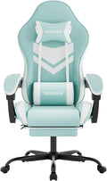 Gaming Chair with Footrest & Massage Lumbar Support, PU Leather Ergonomic High Back Swivel Height Adjustable Chair for Adults, Office Gaming, 300 lbs (Green White) by SEGEDOM