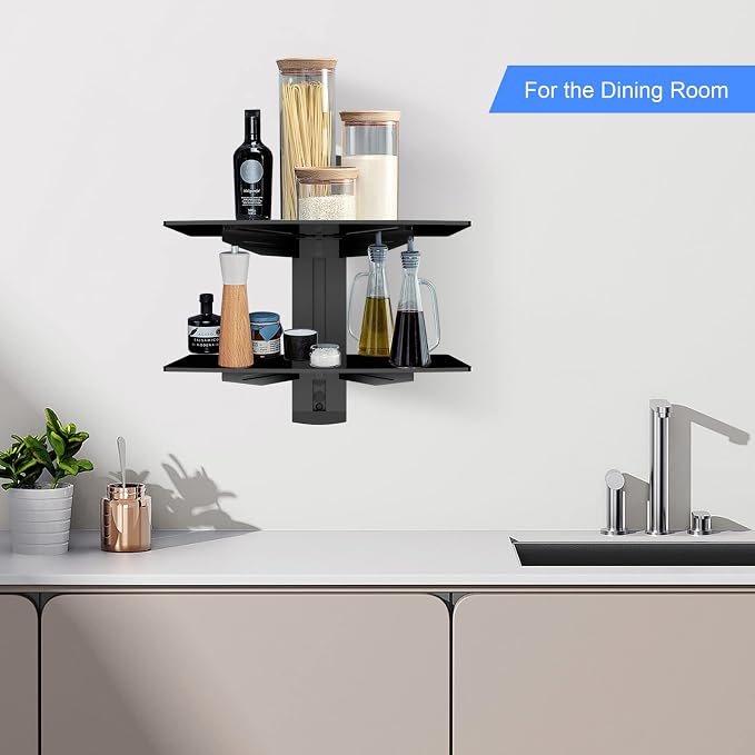 Suptek Glass Floating Shelves, TV Wall Mount with Shelf for DVD Player / PS4 / Cable Boxes/Game Consoles/Sky Box/TV Accessories, Flat Black 2-Tier Wall Mount Bracket - Image 2