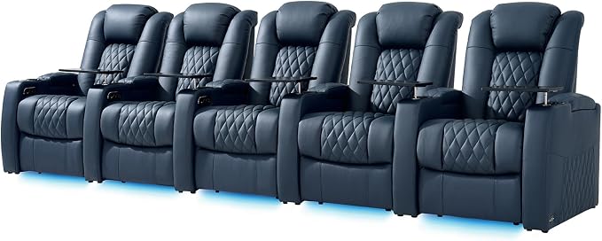 comfiroom Top-Grain Leather Home Theater Seating, Dual-Motor Power Recliner by comfiroom