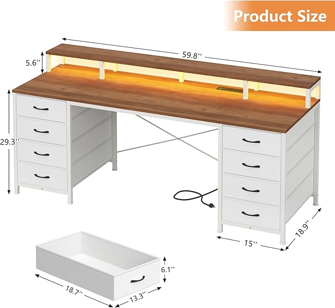 60" Computer Desk with 8 Drawers & Monitor Stand for Home Office, Bedroom - Image 2