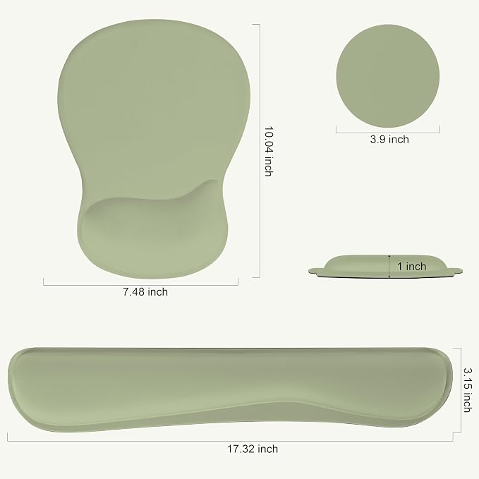RICHEN Wrist Rest Support for Mouse Pad&Keyboard Set with Coaster,Concave Curved Memory Foam, Non-Slip Base Pain Relief Comfortable Easy Typing Pad for Home/Office (Sage Green) - Image 2
