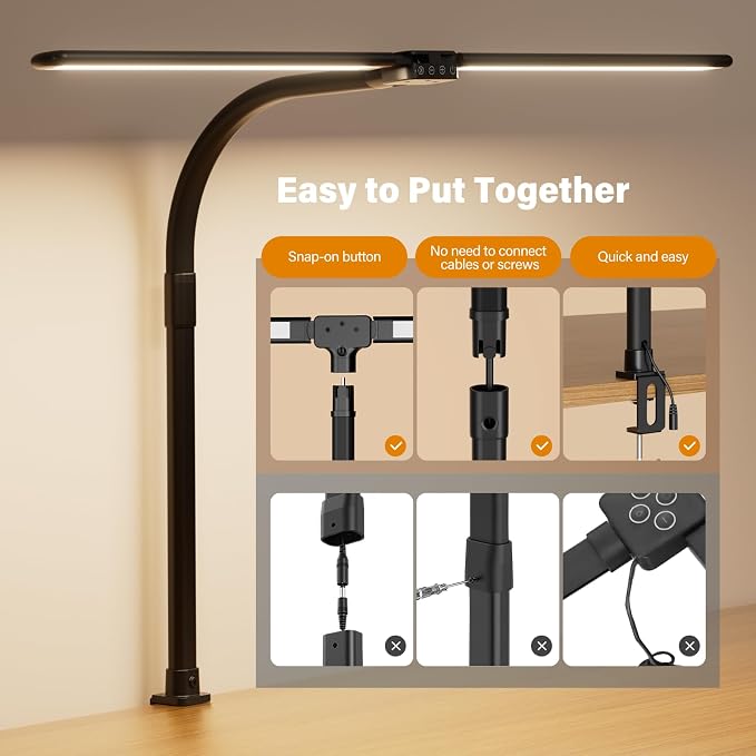SIBRILLE LED Desk Lamp for Home Office - Dimmable Computer Desk Light with Clamp, Modern Architect Task Lamp with Color Changing, Flexible Desktop Lamp with Gooseneck for Monitor, Double Head, Black - Image 7