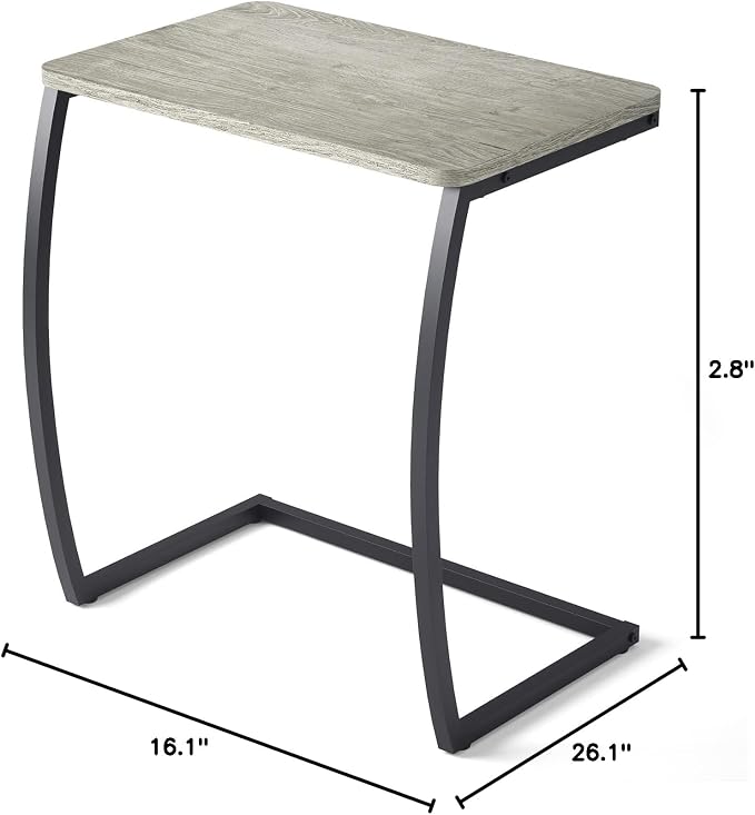 SRIWATANA Light Grey C Shaped Side Table, End Table for Sofa Couch Bedside - Image 3