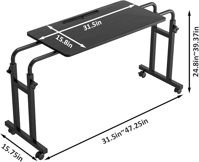 LINGMI Recliner Table, Overbed Table with Wheels Adjustable Height and Length Over Bed Desk, Hospital Heavy Duty Metal Leg Laptop Stand Tray - Image 2