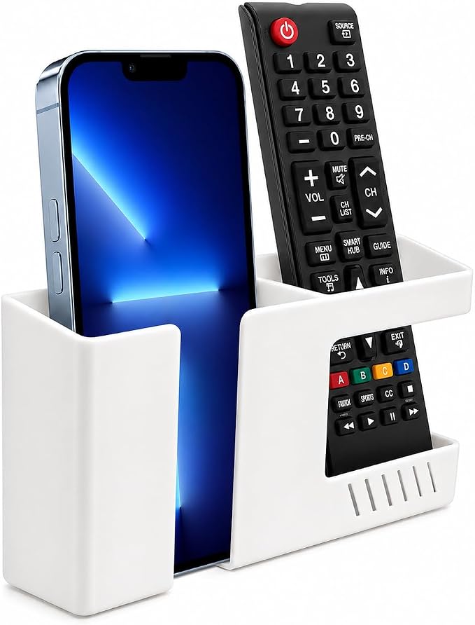 Strong Adhesive Wall Mount Phone Holder D3 Punch-Free Bedside Phone Shelf with Charging Port, Sticky Remote Control Storage Box, Bathroom & Kitchen Wall Organizer (White) by Unknown