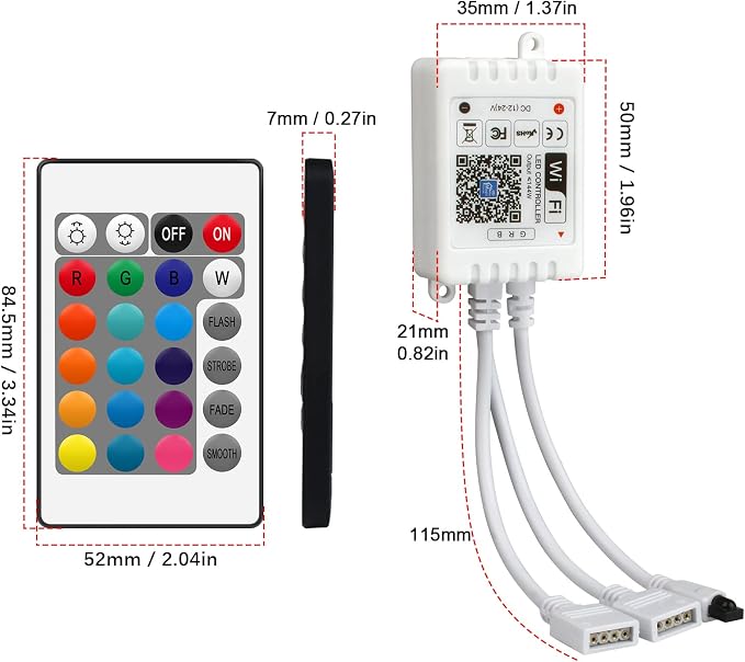 Smart WiFi RGB LED Light Strip Remote Controller, 24 Key Wireless Control - Image 2