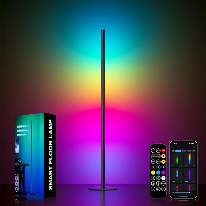 Corner Floor Lamp, Upgraded Corner Lamp APP and Remote Control, 16 Million Colors and Warm White, Music Sync, Timing Function, Color Changing Ambient Light for Living Room Bedroom Gaming by Eastfine