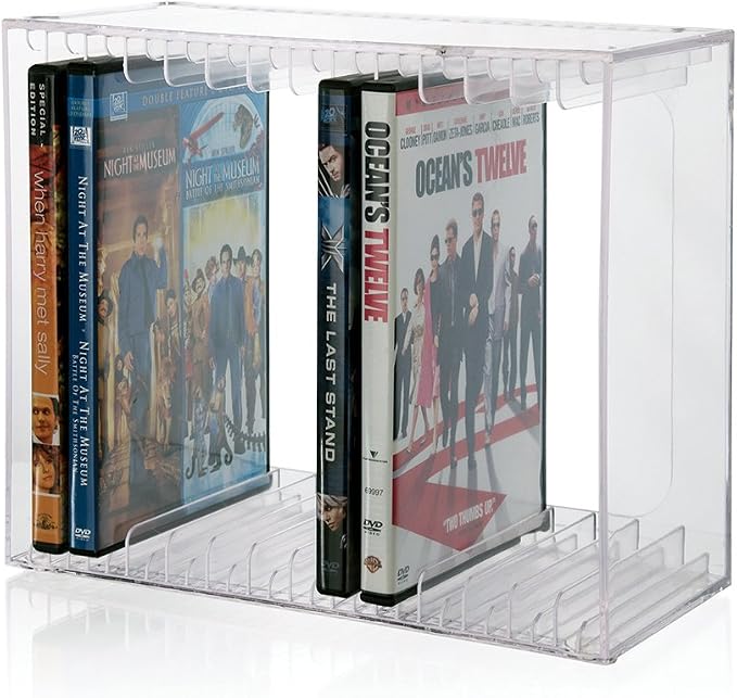 STORi Stackable Clear Plastic DVD Organizer with Rubber Feet | Rectangular Holder Perfect for Theater Room | Holds up to 14 Standard DVD Cases | Made in USA by STORi