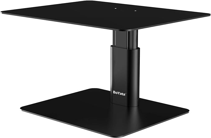 BoYata Monitor Stand, Adjustable Height Metal Desktop Riser, Black | Height-Adjustable Metal Riser with Open Storage Space Underneath for Monitors, Laptops, iMacs, PCs and TVs by Boyata