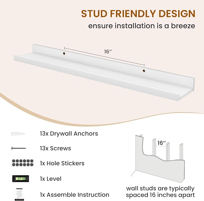 Picture Ledge Shelf, Floating Shelves for Wall Decor, White, Set of 6, 30'' - Image 5