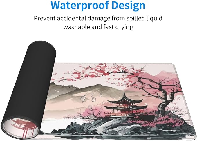Watercolor Japanese Large Gaming Mouse Pad,Mouse Pad Gaming 31.5 x 11.8 in Mouse Mat Desk Pad,Large Desk Mat,Extended Keyboard Mousepad with Non-Slip Base and Stitched Edge for Desk Home Office - Image 4