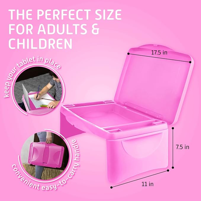 MAVOCRAFT Foldable Kids Lap Tray with Storage - Portable Lap Desk Kids & Adults - Kids Lap Desk for Breakfast in Bed, Serving Tray, Car Desk & Gaming (Pink) - Image 2