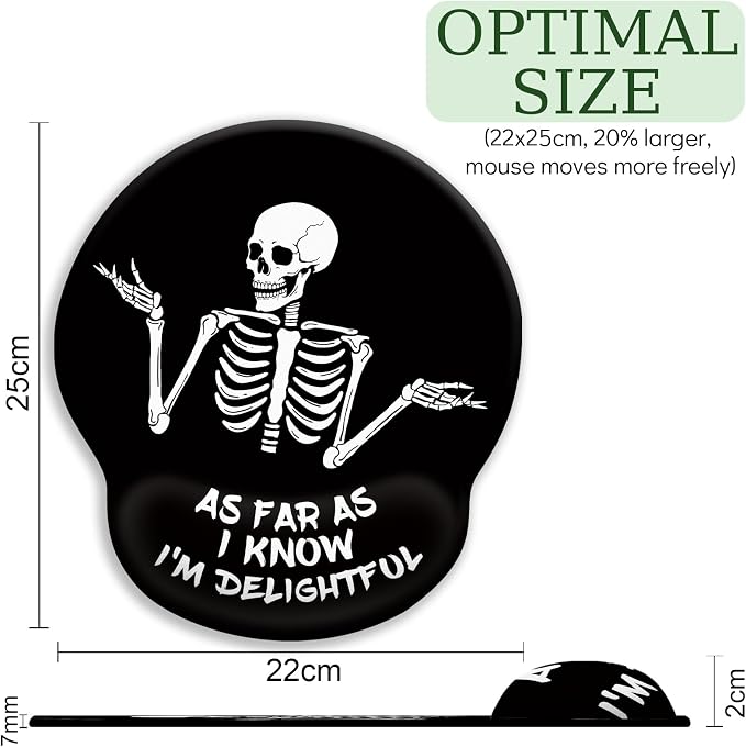 LIMKRIAN Skeleton Mouse Pad with Wrist Rest, 9.8 x 8.6 in, Funny Skull - Image 4