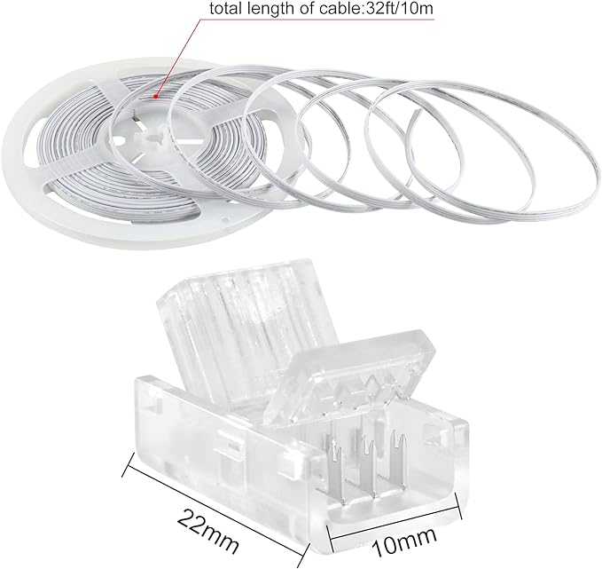 RGBZONE 10Pcs 4 Pin 10mm LED Strip Connectors and 32.8FT 4 Pin RGB Extension Cable Strip to Wire Quick Connection for 10mm Wide Waterproof or Non-Waterproof SMD RGB 5050 LED Strip Light(IP20/IP65) - Image 2