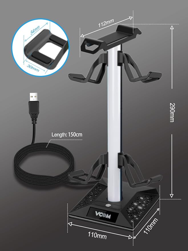 VCOM RGB Gaming Headphones Stand with 2 USB and 1 Type-C Ports, Headset Stand with 10 Light Modes and Non-Slip Rubber,Suitable for All Earphone Accessories, Best Gift for Desk Gamers - Image 7