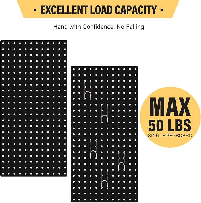 DEWEL 3 Pack Black Metal Pegboard, 23x12 Inch Wall Organizer with Hooks - Image 5