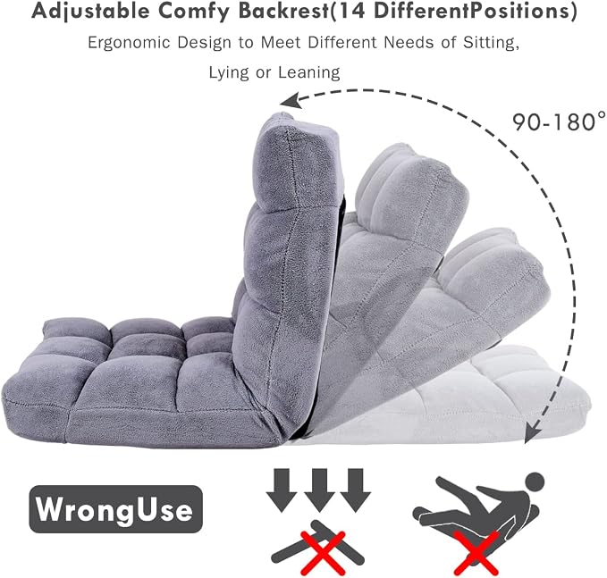 GIANTEX Floor Chairs for Adults, Floor Gaming Chair w/Back Support (Grey) | Coral Velvet, 14 Adjustable Position, Thick Sponge Padding, Floor Seating Lounge for Reading, Watching TV, Meditation - Image 9