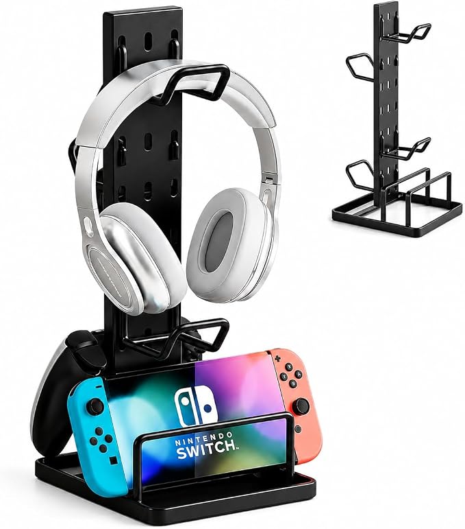 Headphone Stand with Controller Holder for Desk, Detachable Gaming Headset Organizer with Adjustable Hooks, Vertical Earphone Hanger for Game Controller, Phone, Desktop Accessories by Unknown