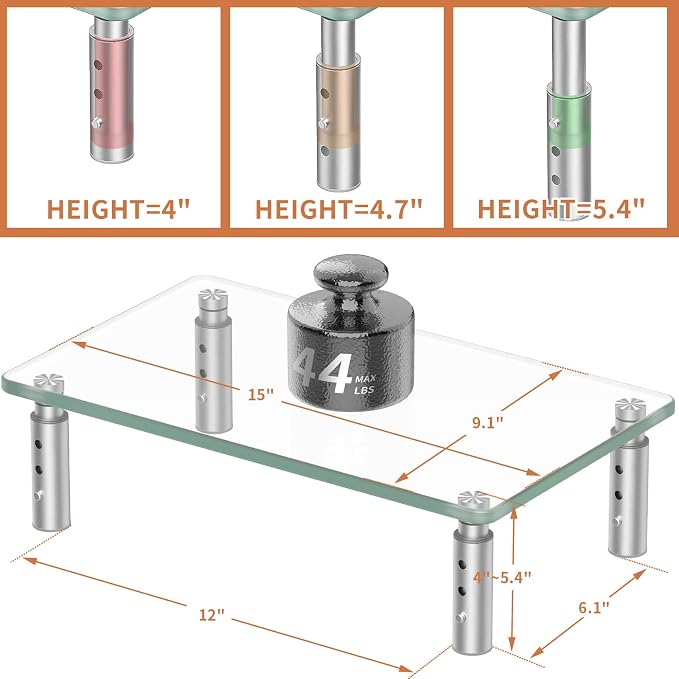Hemudu Monitor Stand -3 Adjustable Height Monitor Riser, Computer Monitor Stand, Desktop Organizer, Monitor Stand Riser for PC, Computer, Laptop Clear - Image 6
