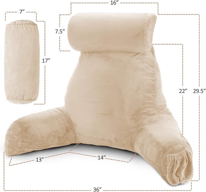 Nestl Reading Pillow with Portable Laptop Lap Desk - Shredded Memory Foam Back Support Pillow for Sitting Up in Bed and Couch Rest Pillows with Arms, Bed Tray Table with Foldable Legs, Cream - Image 2
