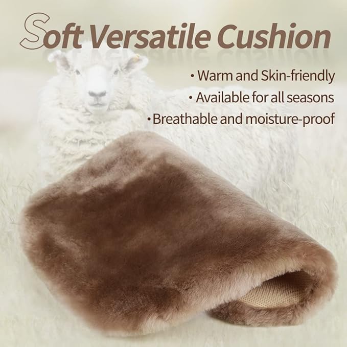 LLB Genuine Sheepskin Car Seat Cushion Seat Covers for Cars Trucks SUV Comfort Seat Protector Pad for Car Driver Seat Car Accessories for Women Office Chair Car Decor (Black Front Seat Cushion-1 Pc) - Image 5