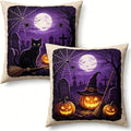 Halloween Throw Pillow Covers Linen, Black Cat Pumpkin Witch Spider Web Design, 18x18 Inch, Set of 2 by Unknown