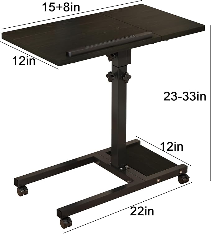 LINGMI Mobile Height Adjustable Laptop Desk with Mouse Pad, Portable Laptop Desk Rolling Tiltable Table with Small Side Table for Couch,Rolling Computer Stand - Image 2