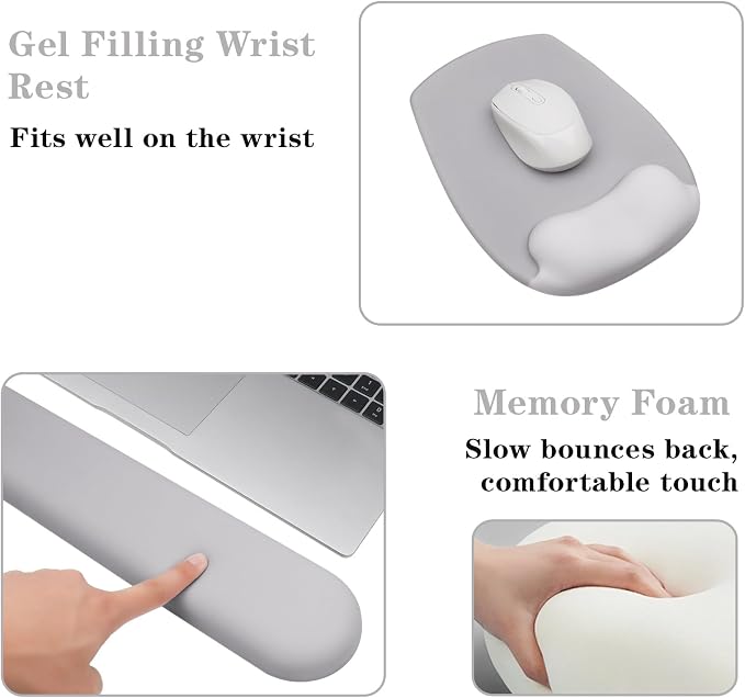 Wrist Rest for Keyboard and Mouse, Ergonomic Gel Computer Keyboard Wrist Rest with Memory Foam, Keyboard Wrist Support Pad for Long Hours of Work, Gaming, Studying-Relieve Wrist Pain (GD-Light Grey) - Image 3