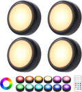 Cadrim Puck Lights, 4 Pack LED Puck Lamp Set, Battery Powered Under Cabinet Lighting, 13 Color Changing, 1 Wireless Remotes for Kitchen Closet Bedroom, Black by Cadrim