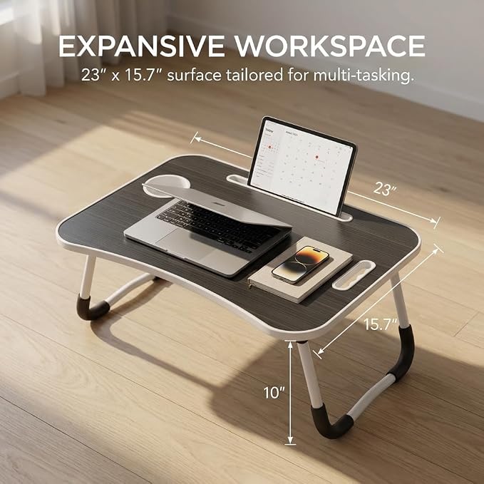 BUYIFY 23" Foldable Lap Desk for Laptop Writing w/Cup Holder Black - Image 3