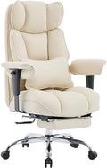 Efomao Executive Office Chair, Beige Fabric Big and Tall Desk Chair | Breathable fabric, pocket spring & foam seat, retractable footrest, 135° recline for computer gaming setup by OFFICECHAIR