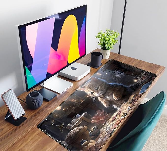 Lotus Cat XL Extended Large Gaming Mouse Pad - Black Magic Mystical Zone Gaming Desk Mat - Computer Laptop Keyboard and Mouse Mat Desktop Protector - 31.5 x 15.8 in - Image 6