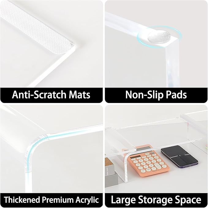 LEKETREE Acrylic Monitor Stand , Clear Monitor Stand for Desk, Computer Accessories for Home Office, Desk Organizer Shelf for Laptop, PC, Multi Media and more - Image 6