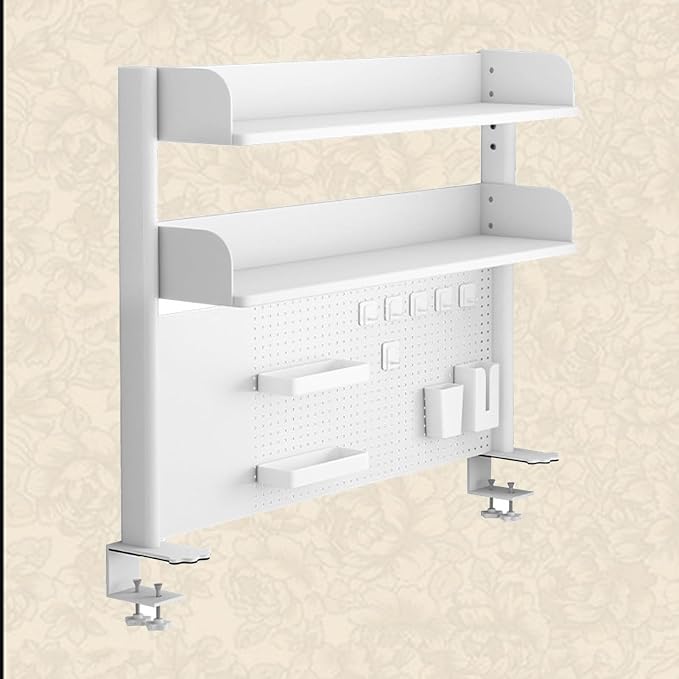 Pegboard Wall Organizer Panels.Pegboard Desk Nizer Shelf for Office Gaming Desk Clamp on Desktop Shelving System with Privacy Panel and Desk Accessories Extendable to 239.3in (Color: A) - Image 7