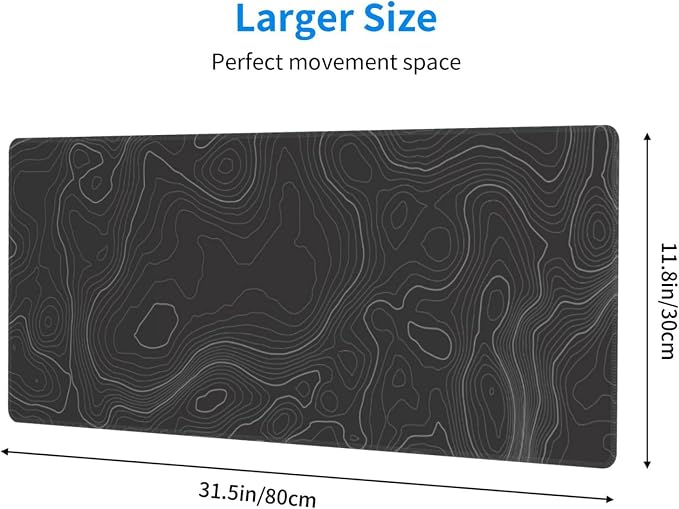 Topographic Contour Extended Big Mouse Pad Large,Gaming Mouse Pad Desk Pad,31.5×11.8 Inch Long Computer Keyboard Mouse Mat Mousepad with 3mm Non-Slip Base and Stitched Edge for Gaming and Office - Image 2